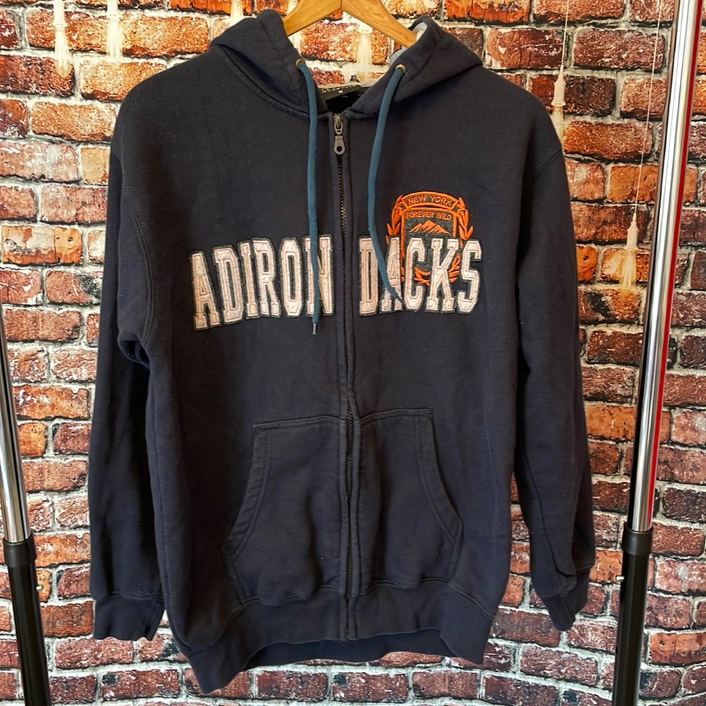 Prairie Mountain Adirondacks NY ADK zipper hoodie sweatshirt men’s medium navy